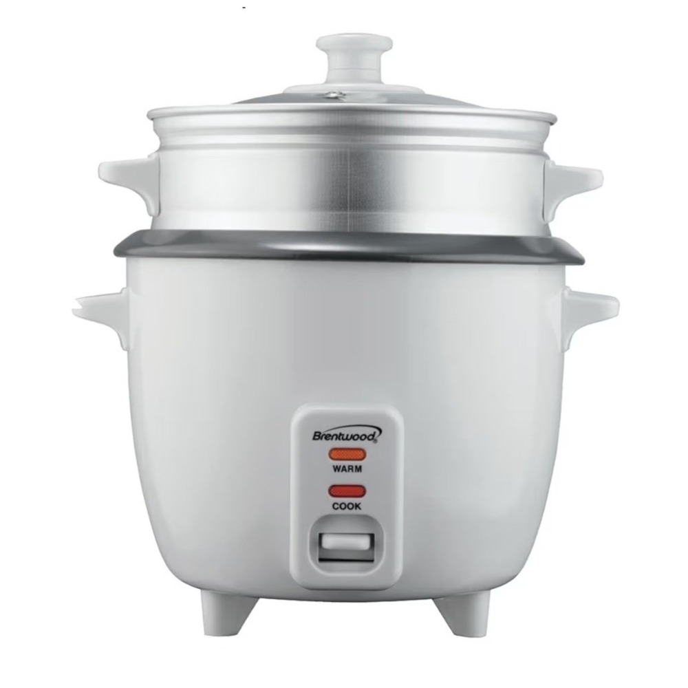 NEW! Large Brentwood 8 Cup Uncooked Rice Cooker, Non-Stick With Steamer In White